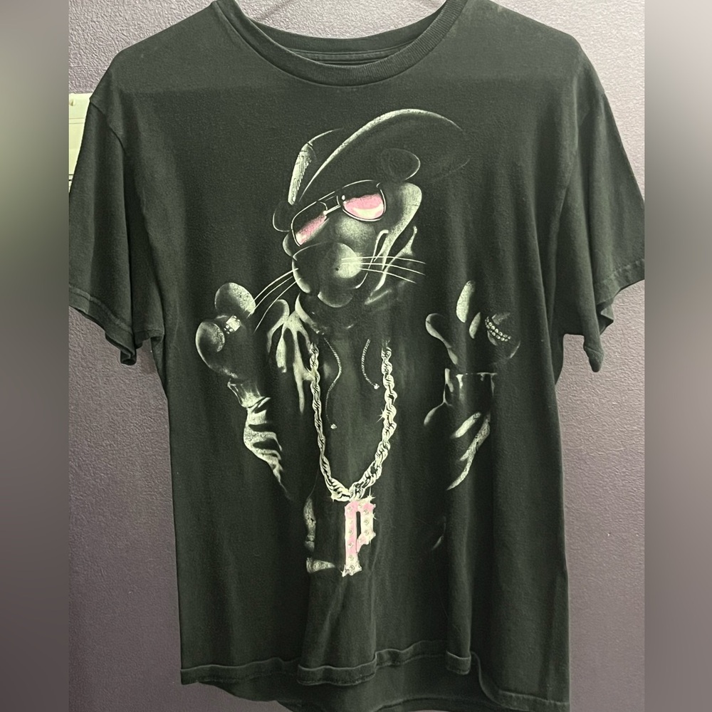 Pink Panther vintage skull black mens T-shirt short sleeve tee workout gym y2k